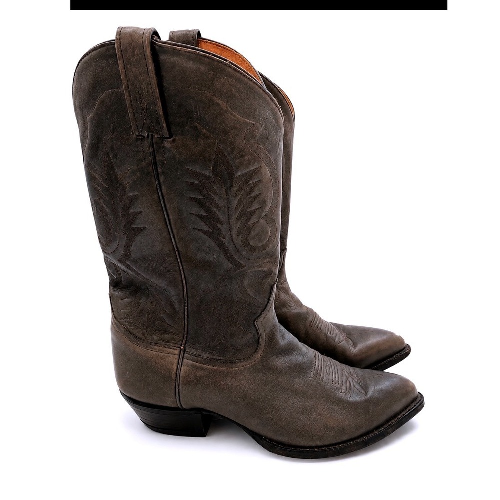Tony Lama Black Leather Western Cowboy Boots Pointed Toe Stitched Detail 10.5